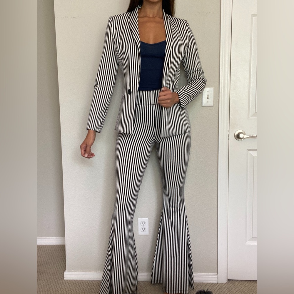 Black and White Striped Pantsuit